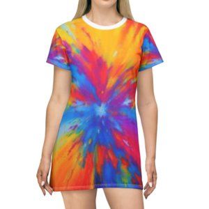 Colorful Tie Dye Women's T-Shirt Dress - Bright Colors, Party, Easter, Spring/Su